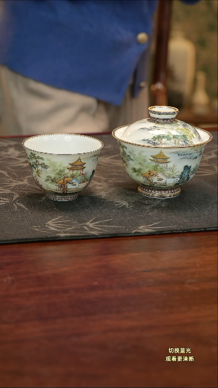 传***鑫手绘粉彩坏藏日月二件套组