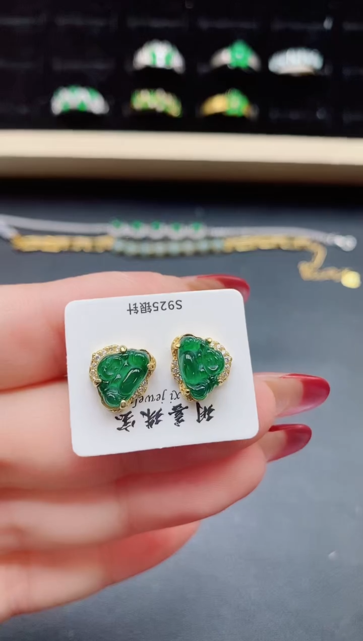 【闪购商品】翡翠耳饰银S925镶嵌5080505