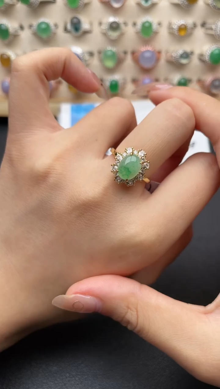 【闪购商品】翡翠银S925镶嵌戒指一物一证一礼盒