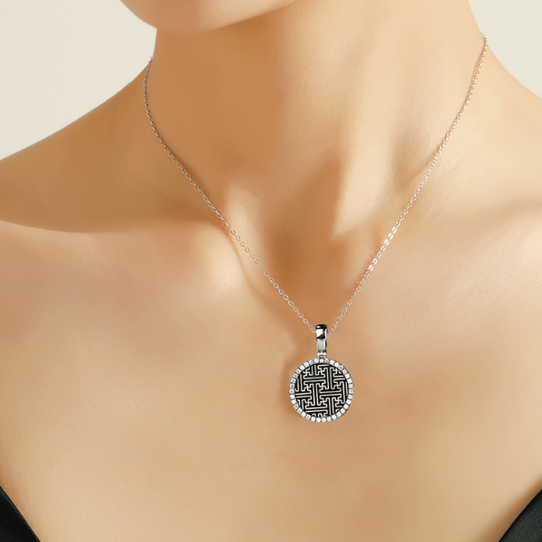 乌铜走银 万字回纹圆牌项链吊坠  金永才工作室 非遗手工艺