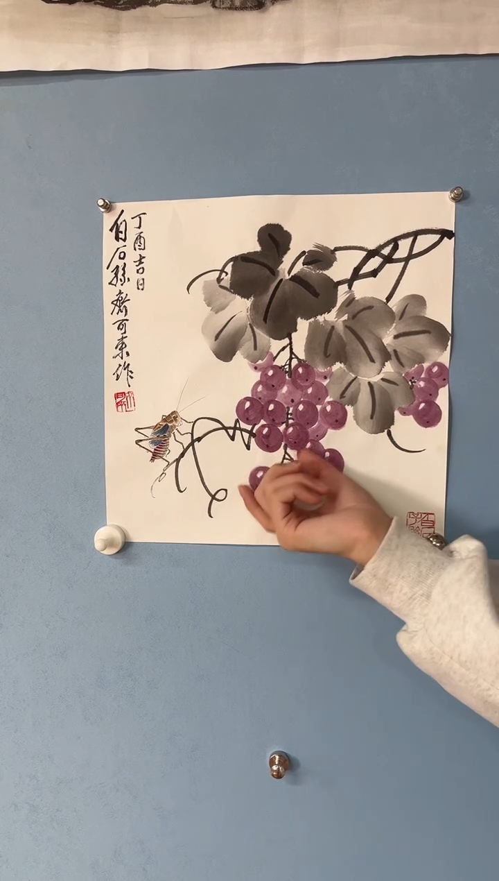 国画自**然齐可来老师葡萄草虫