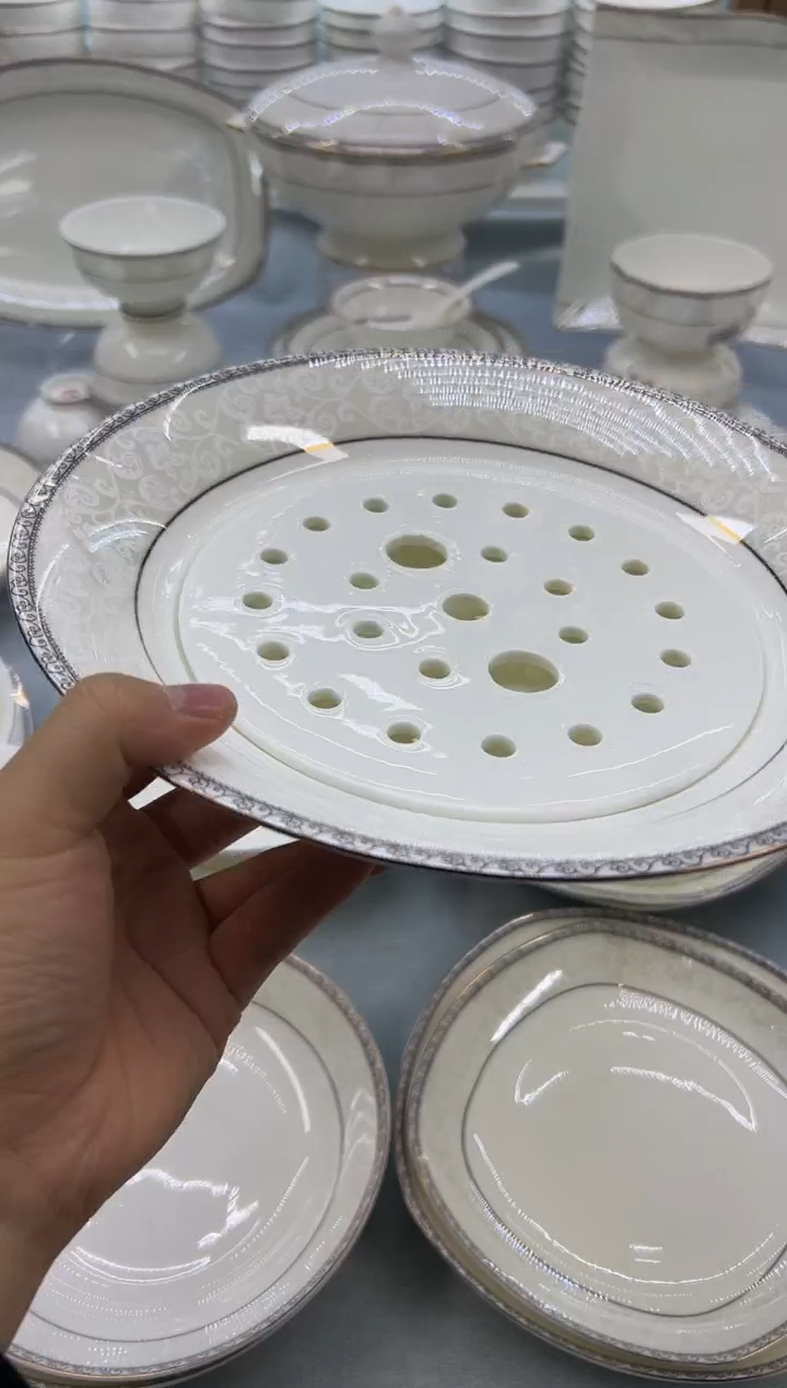 骨瓷玲珑饺子盘1个  