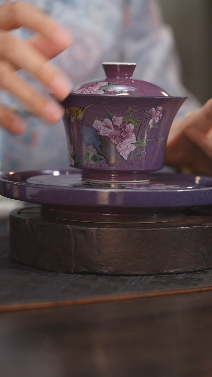 【闪购商品】杯107柴房陶瓷丨紫韵系列绘画盖碗套组