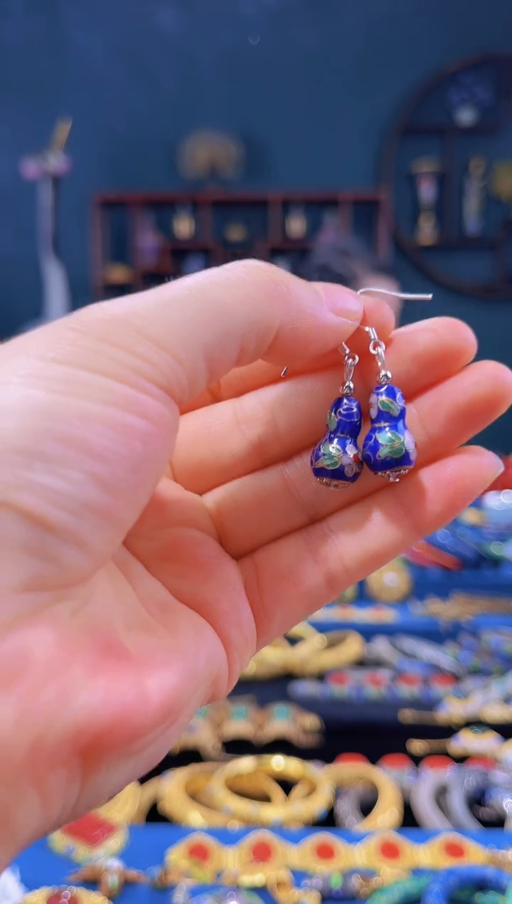 【闪购商品】非遗绝技 景泰蓝葫芦耳环 宝蓝