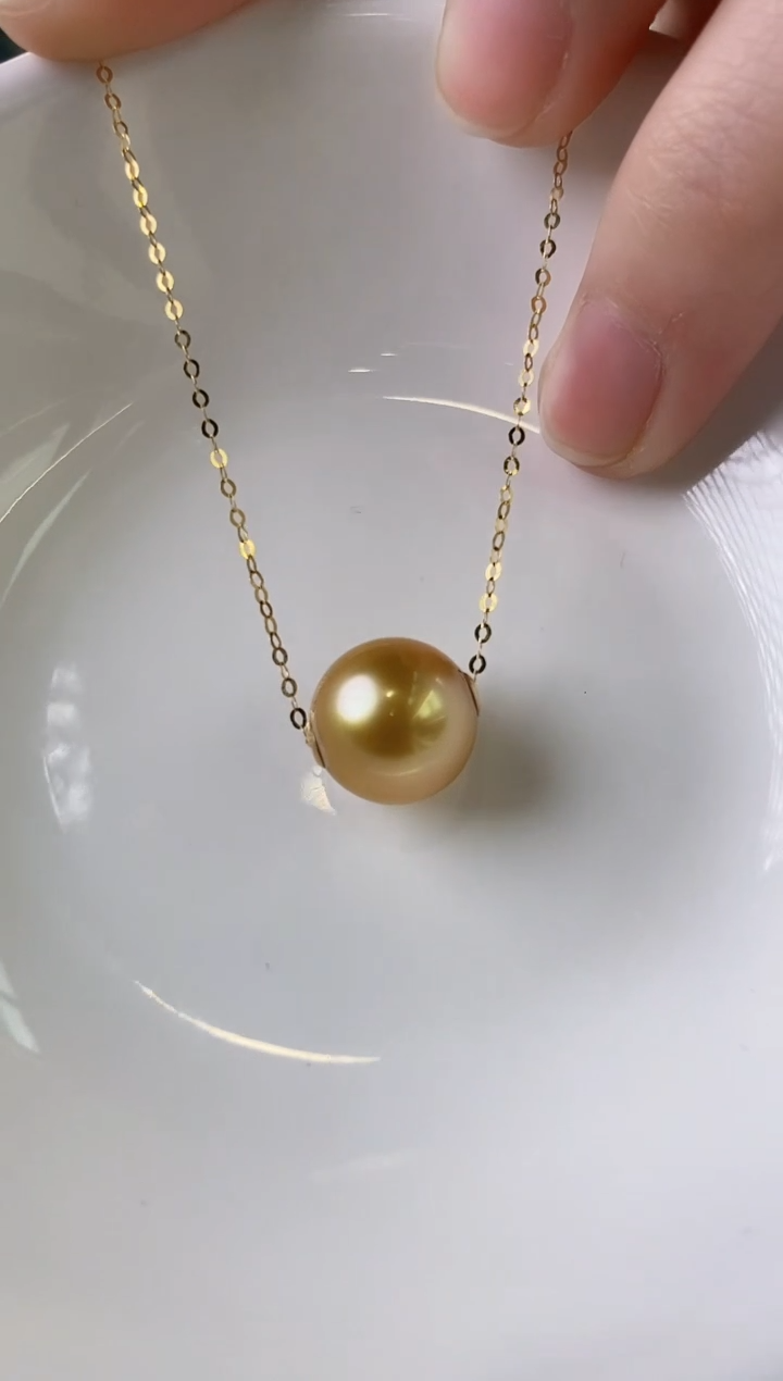 【闪购商品】海水珍珠项链18K金镶嵌11-12南洋金珍珠项链