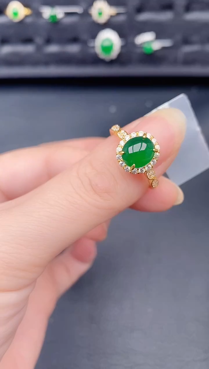 银S925镶嵌戒指翡翠天然a货翡翠187