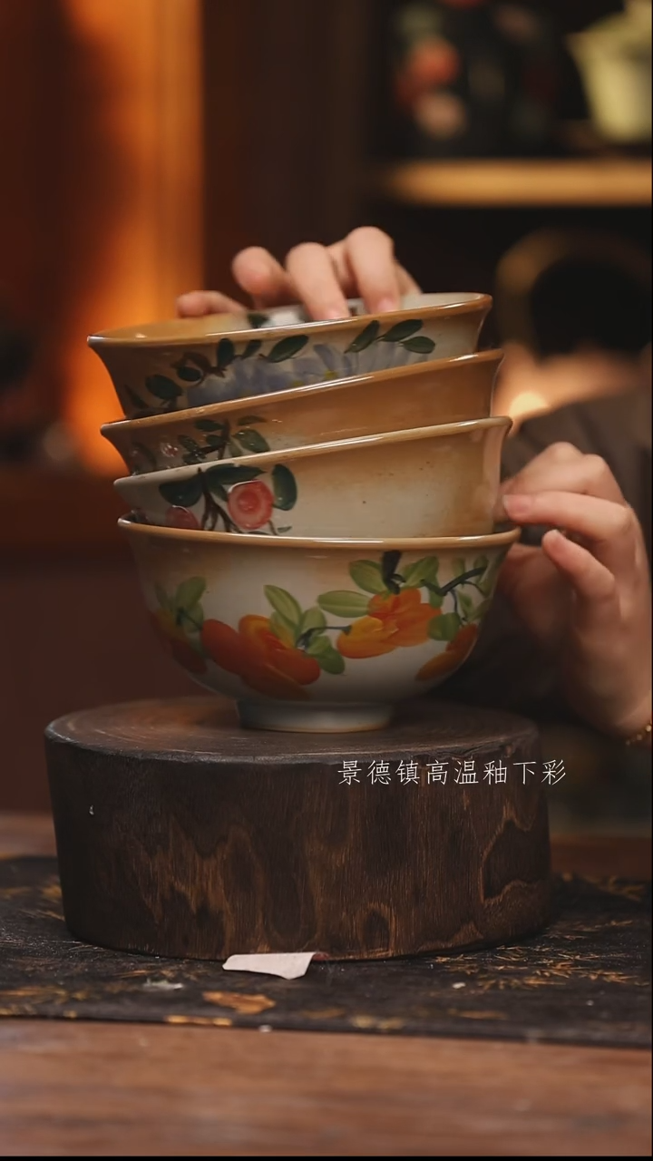 陶瓷景德镇高温釉下手绘陶瓷