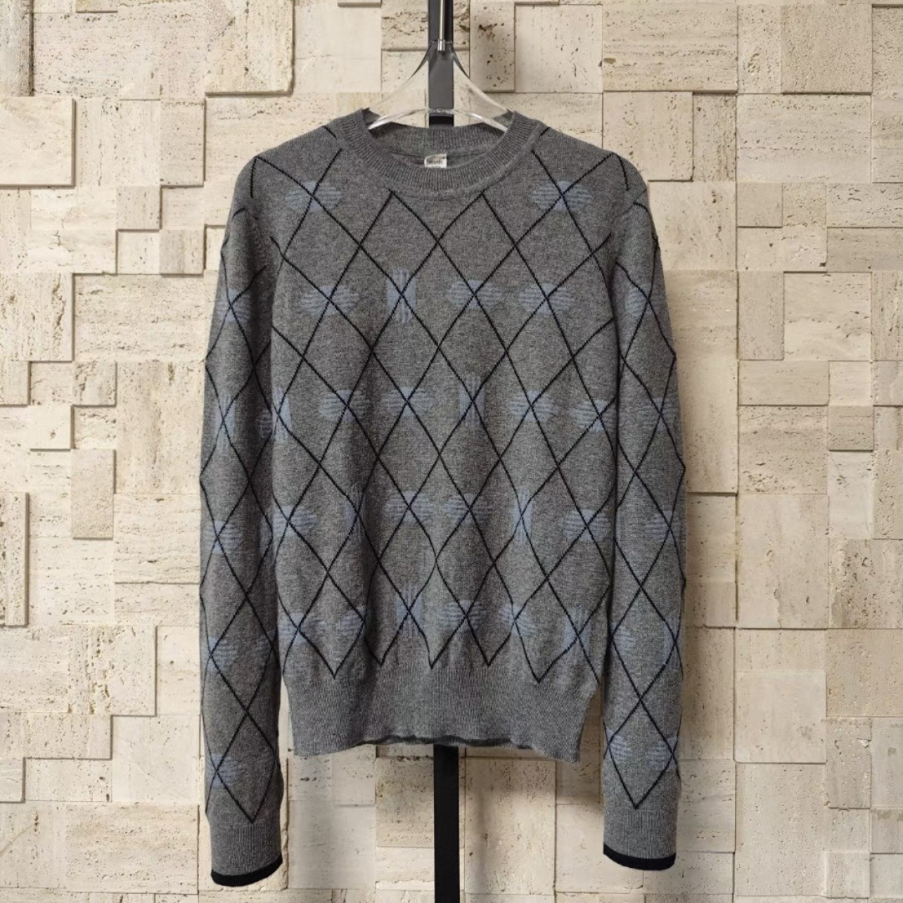 未使用 Hermes/爱马仕 活动-100汤/P245314937/灰色菱格纹毛衣 36