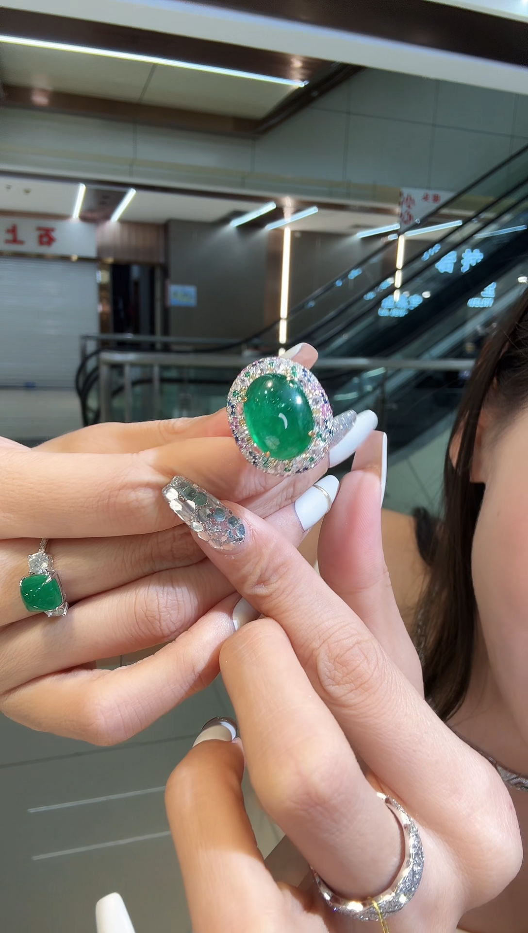 铂Pt950镶嵌戒指祖母绿12.92ct