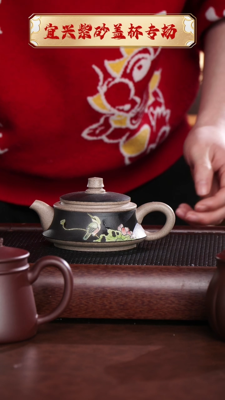 【闪购商品】紫砂茶杯白段黑粉浆喜鹊@@CH01238