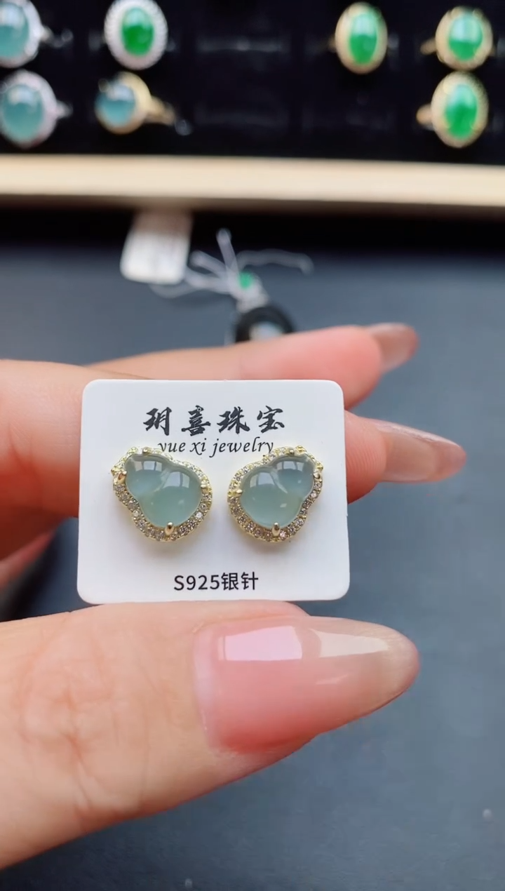 翡翠银S925镶嵌耳饰321321
