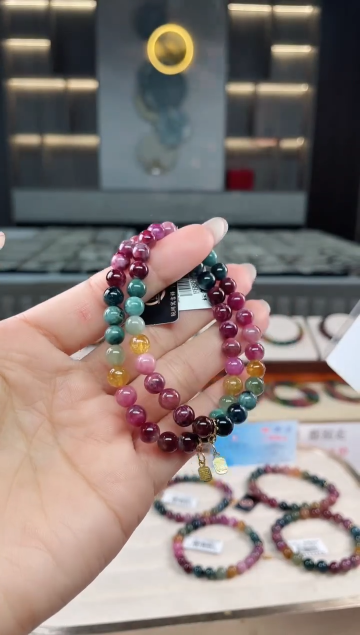 未镶嵌老矿碧玺彩虹单圈手串6mm+碧玺多样性发一条T