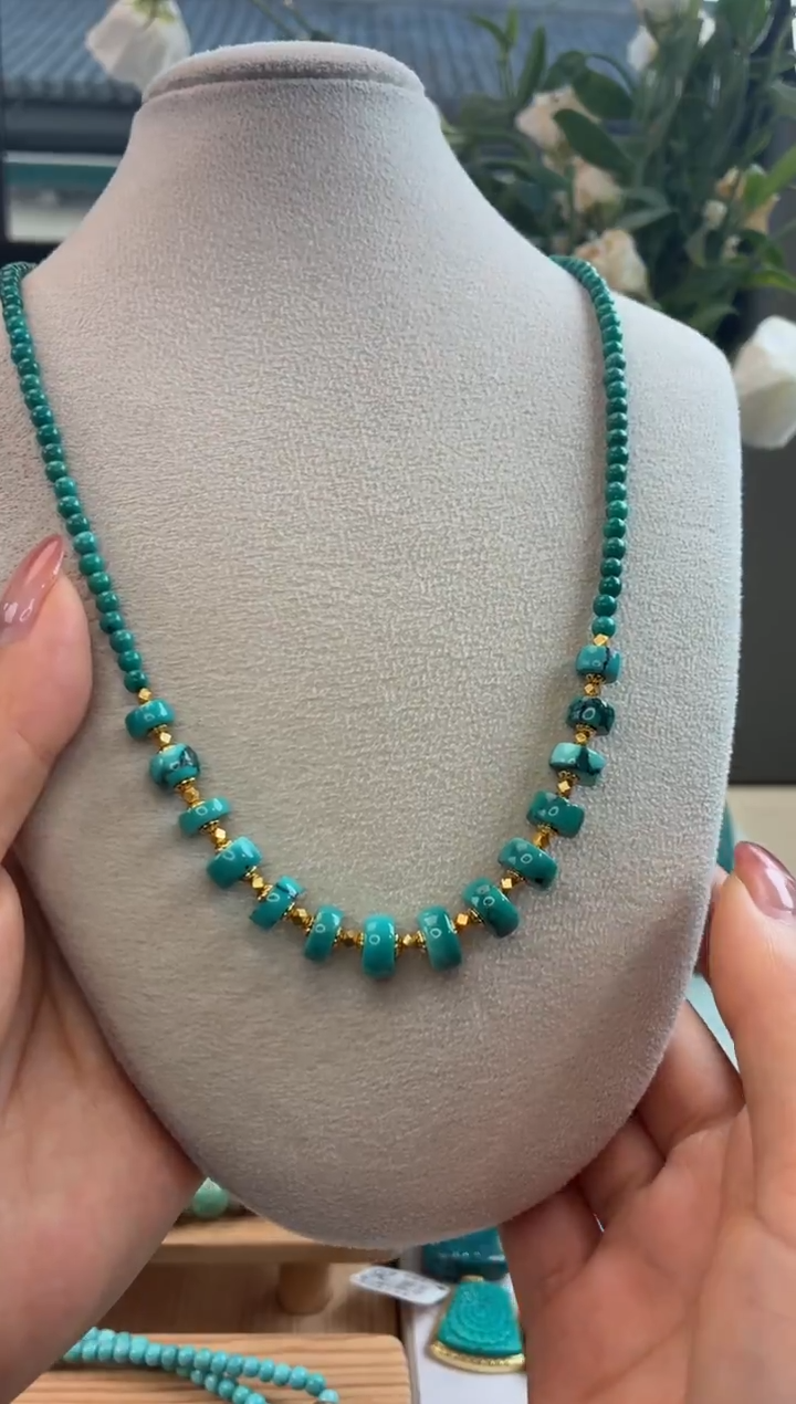 银S925镀金镶嵌绿松石项链1