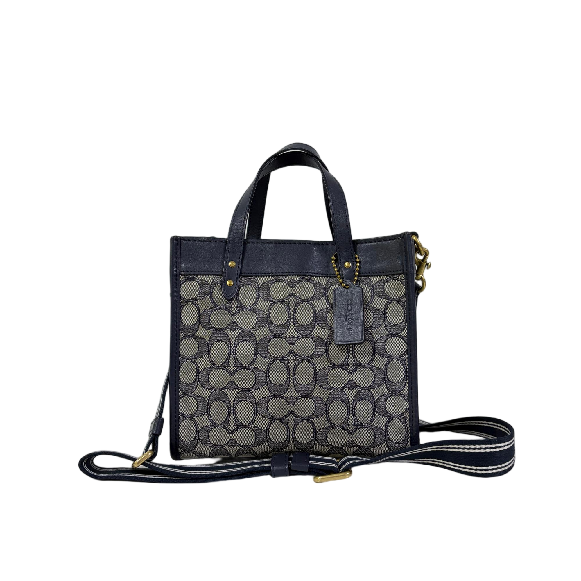 95新 COACH/蔻驰 蓝色老花帆布拼皮香布蕾手提斜挎包  2511LQ399