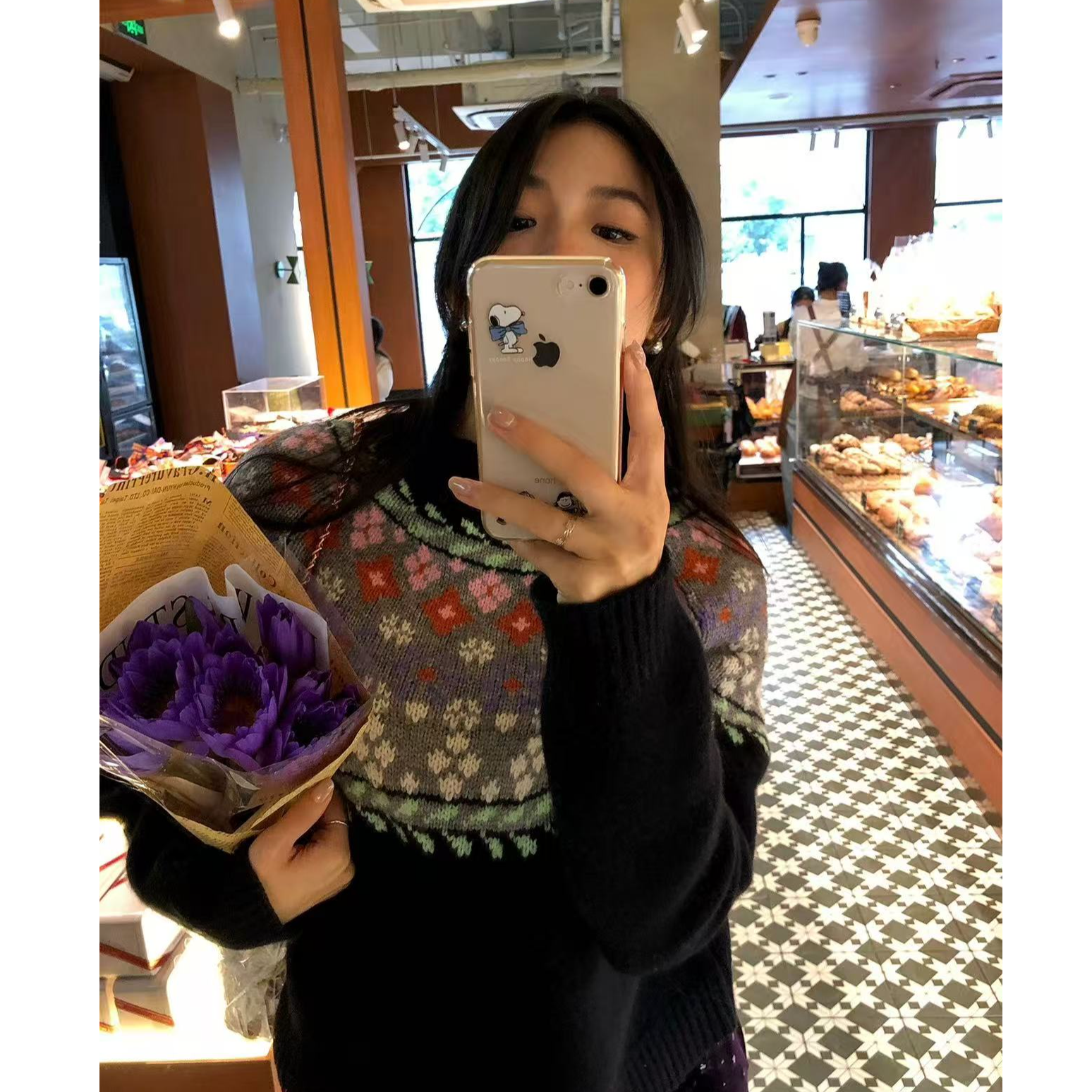 T3009 《黑色延续》费尔岛花花针织毛衣女