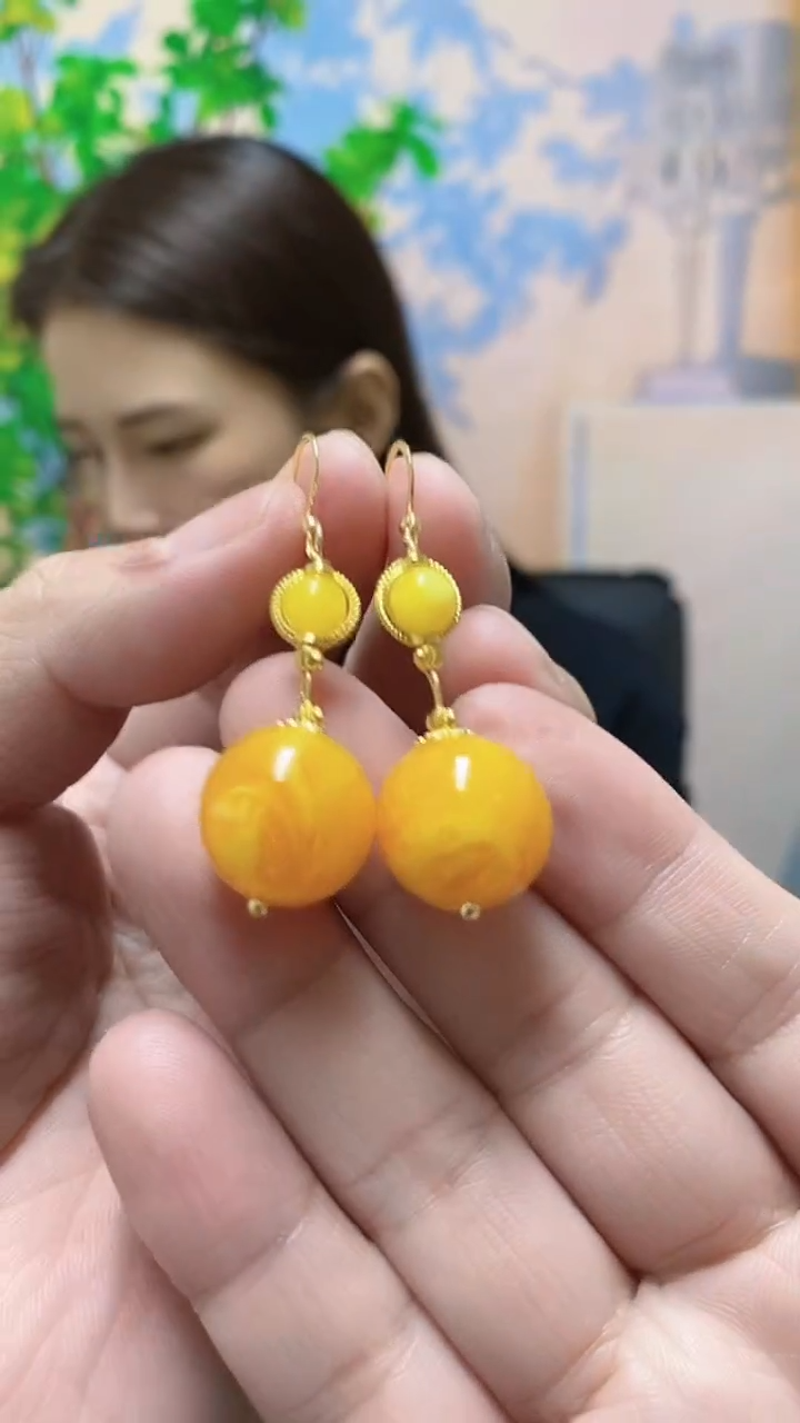 【闪购商品】蜜蜡耳饰14K金镶嵌蜜蜡耳钩