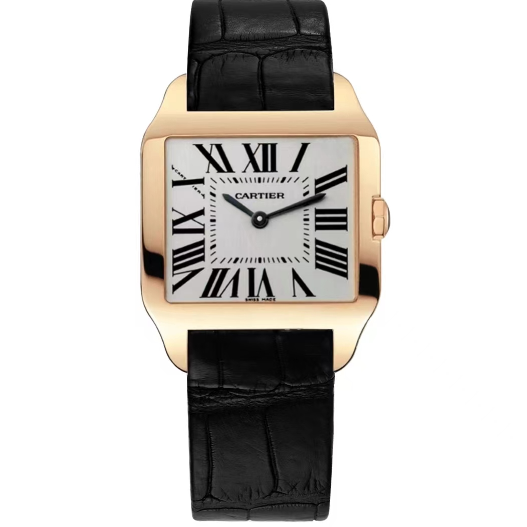 99新 Cartier/卡地亚 山度士W2009251 小号玫瑰金石英女表 单表