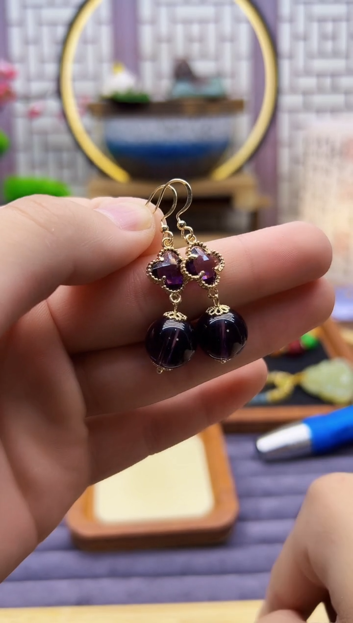 紫晶耳饰14K金镶嵌E63