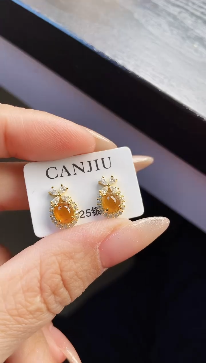 银S925镶嵌翡翠耳饰12