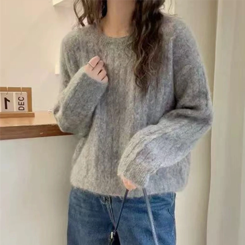 2025年春秋新款纯色毛衣外穿慵懒风女打底衫宽松长袖韩版针织上衣