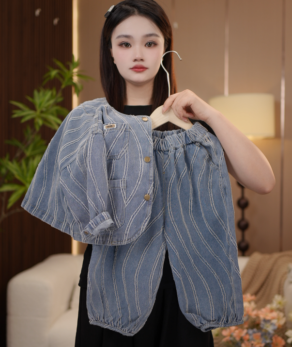 【现货1】2025秋季新品牛仔萌娃穿搭潮流长袖男童女童儿童套装26260