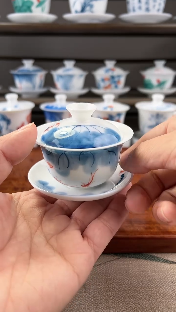 微瑕线条莲80ml三才盖碗