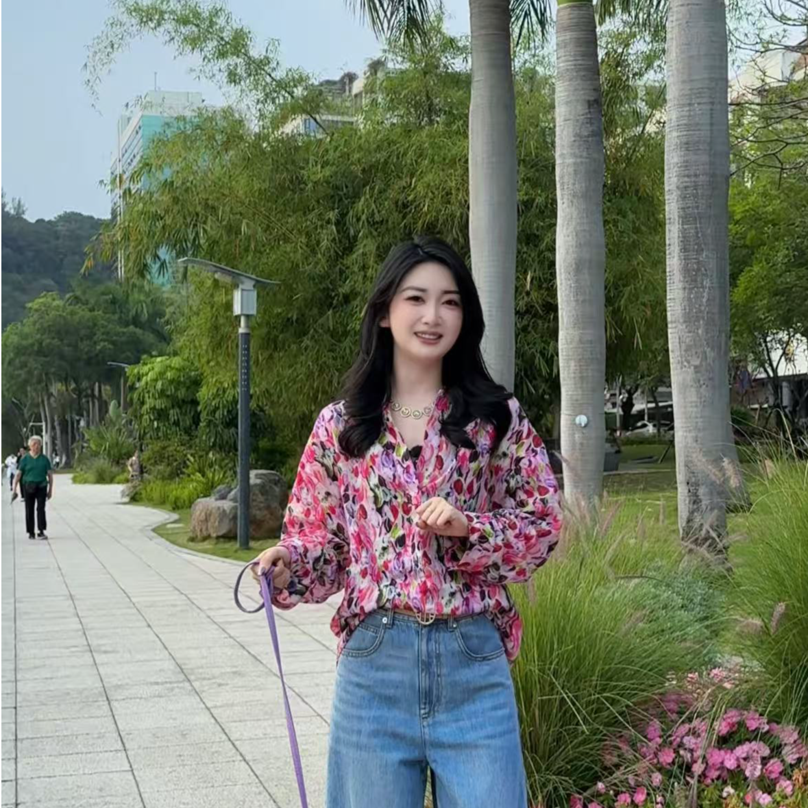 AMASS/阿玛施春夏新款碎花V领民族风衬衫印花休闲长袖上衣530074