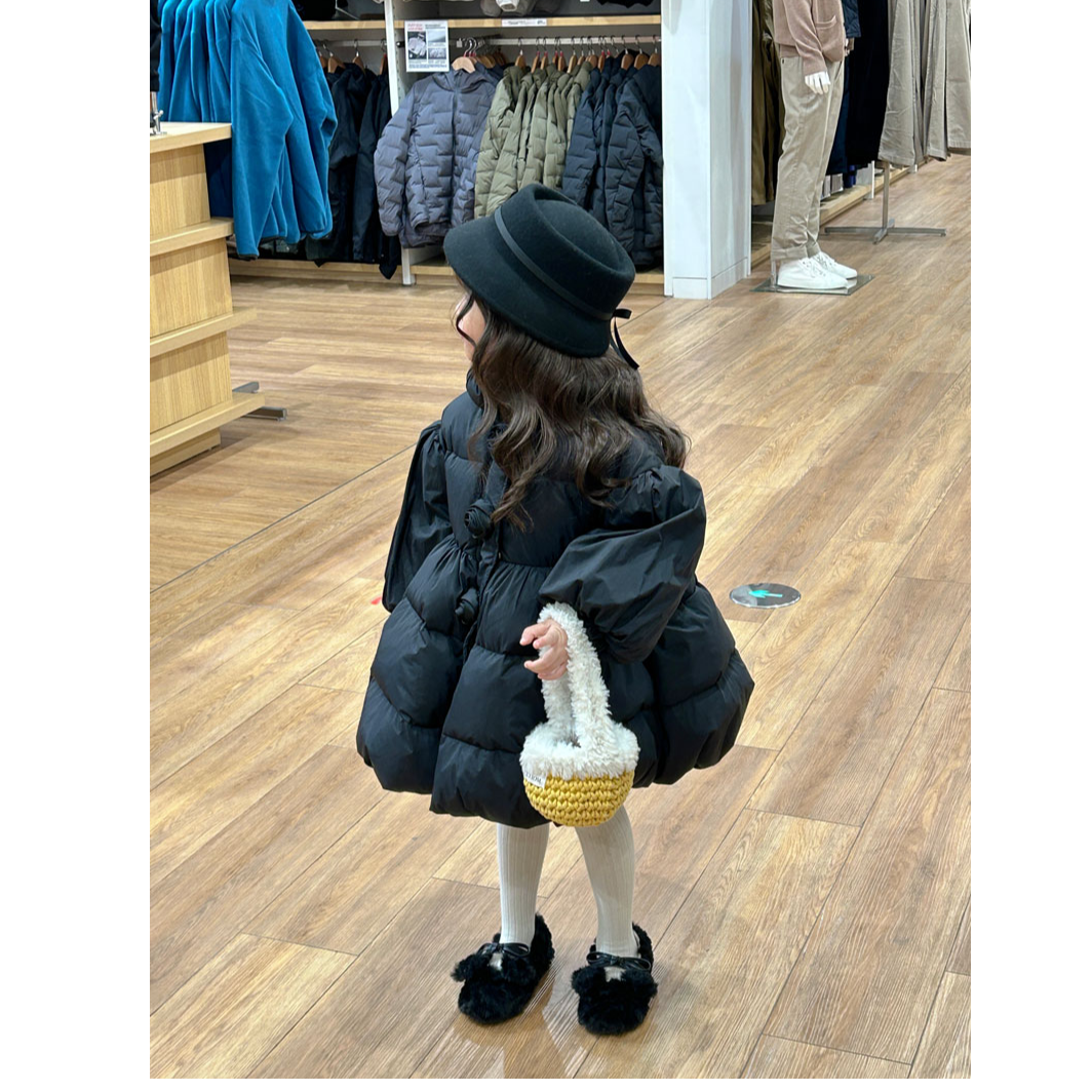 现货）韩版童装女童羽绒服冬季时髦泡泡袖儿童外套加厚保暖潮