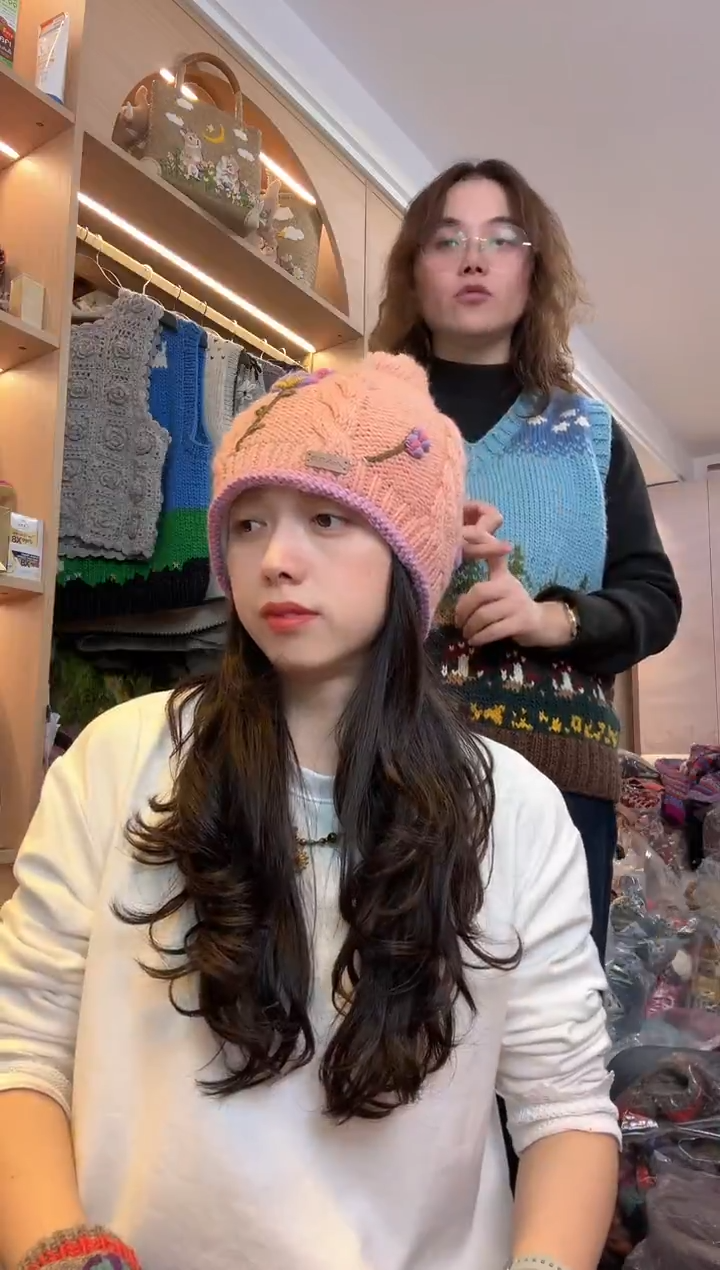 羊毛美利奴浅粉色韩版针织帽