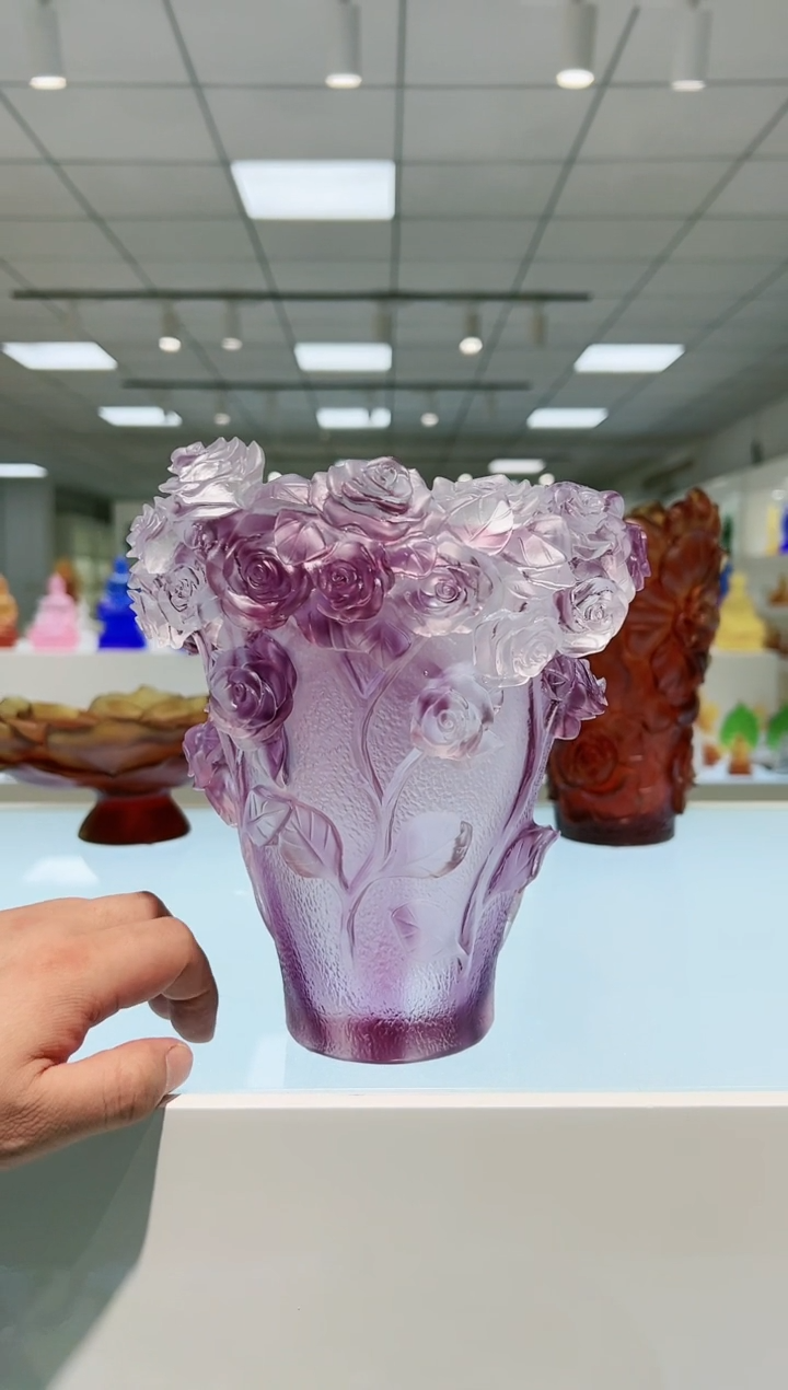 【闪购商品】茶宠古法琉璃玫瑰花瓶