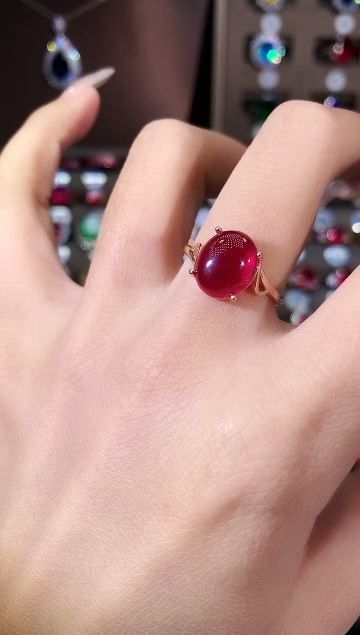 银S925镶嵌戒指红宝石玫瑰金