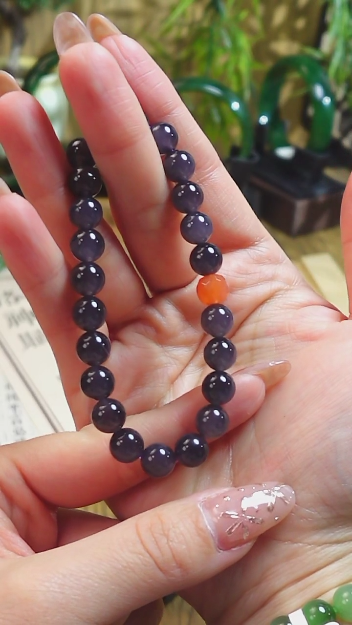 【闪购商品】和田玉手串未镶嵌青海烟紫新年款卡8mm