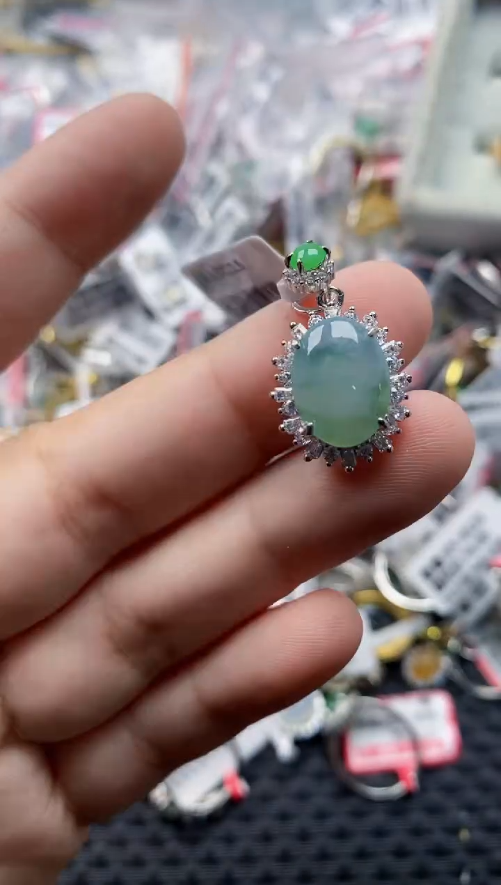 翡翠戒指银S925镶嵌鱼**。666---1