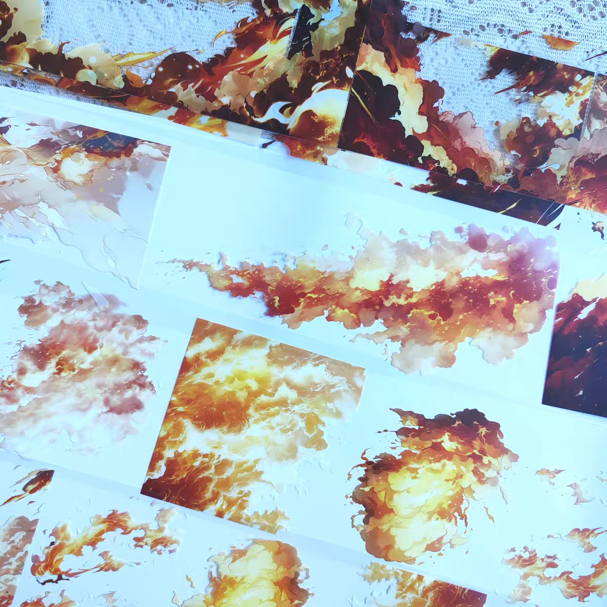 自制火烧云背景胶带拼贴装饰打底素材咕卡手机背卡哪吒背景拼贴画