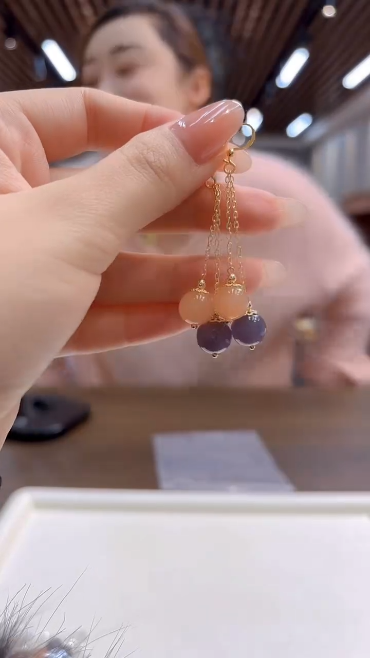 14K金镶嵌和田玉耳饰DIY款E825