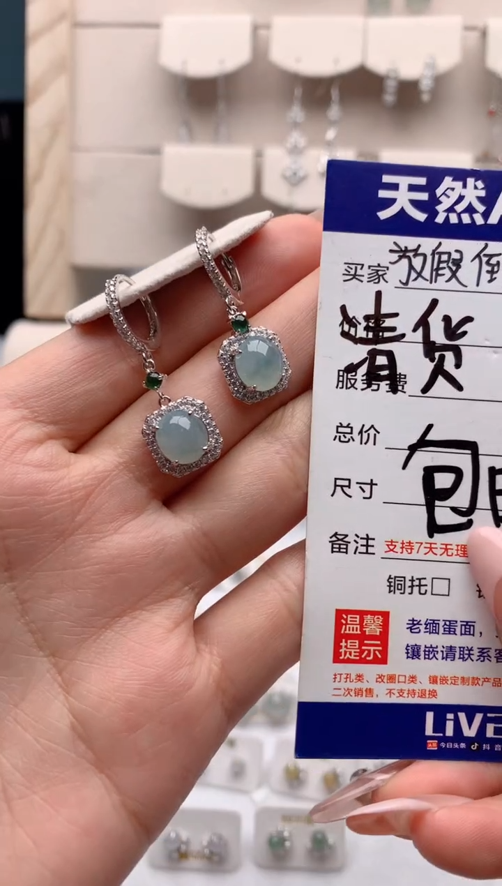 【闪购商品】翡翠耳饰银S925镶嵌3号