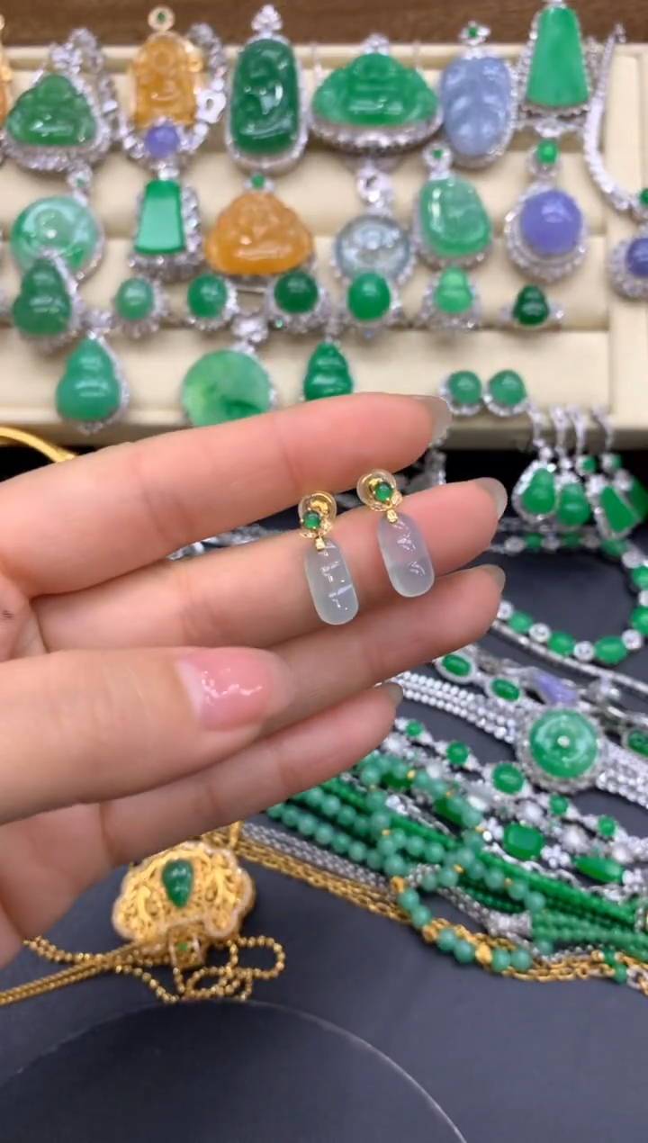 【闪购商品】翡翠耳饰18K金镶嵌163-中国好珍宝