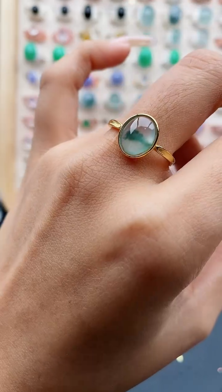 【闪购商品】翡翠戒指银S925镶嵌缅甸天然A货翡翠222  1+1