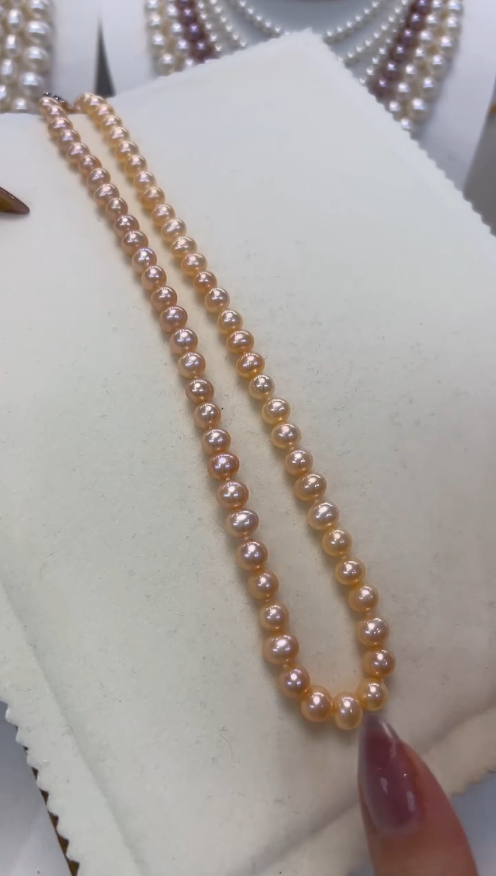 【闪购商品】淡水珍珠颈饰银S925镶嵌6.5-7.5MM无核