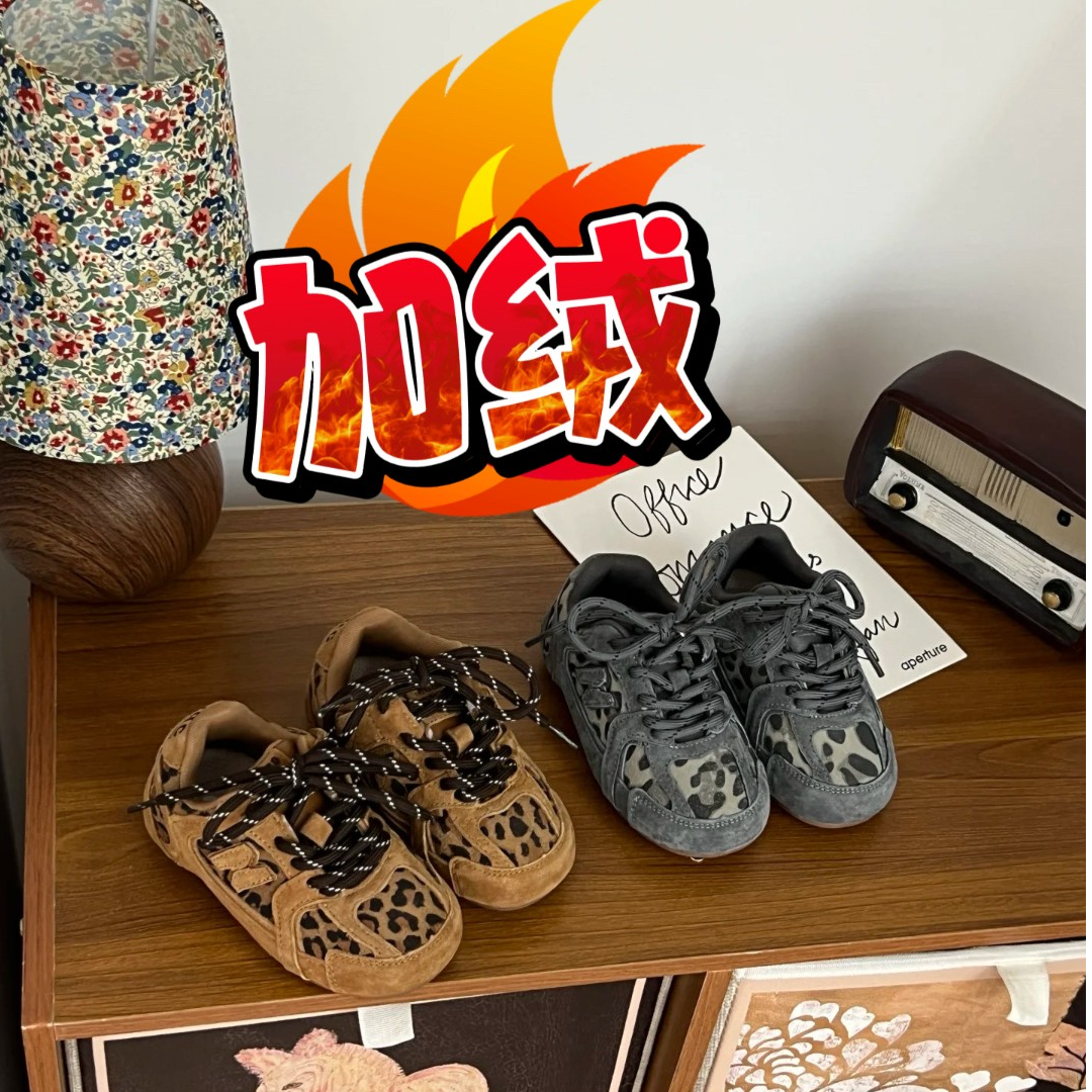 运动鞋2025秋冬新款女童加棉徳训真皮男豹纹韩版德训鞋德训童鞋