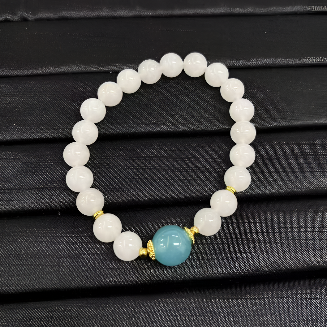 和田玉海蓝宝手串珠卡8mm+*（多样性单个发货）