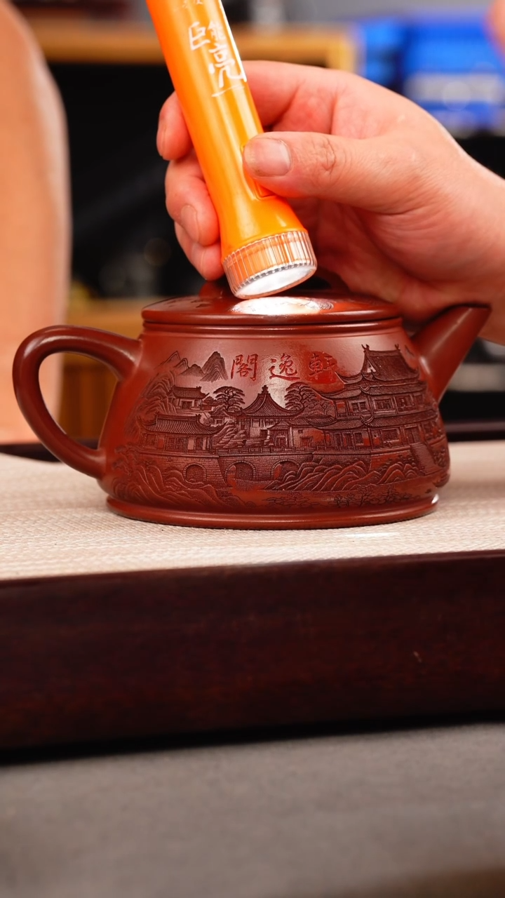 茶壶紫砂龙血砂 剑流石瓢 刻绘