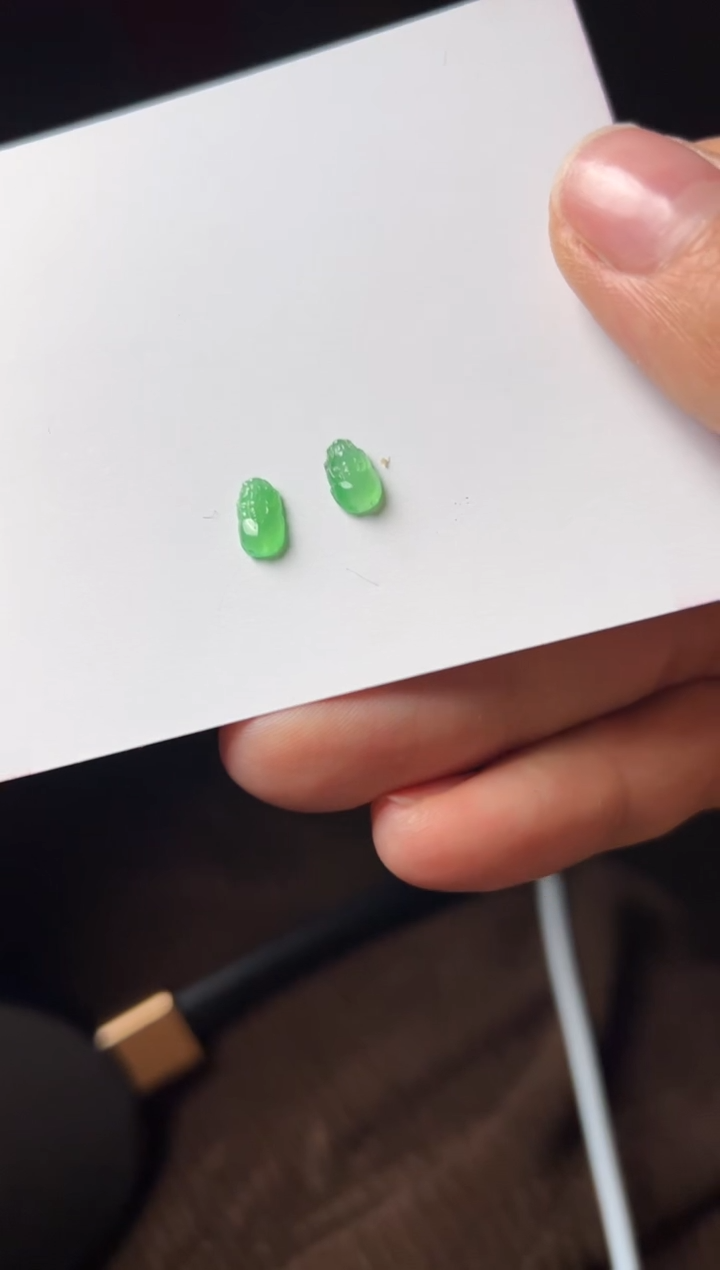 【闪购商品】定制翡翠未镶嵌绿貔貅一对1100+110-aq