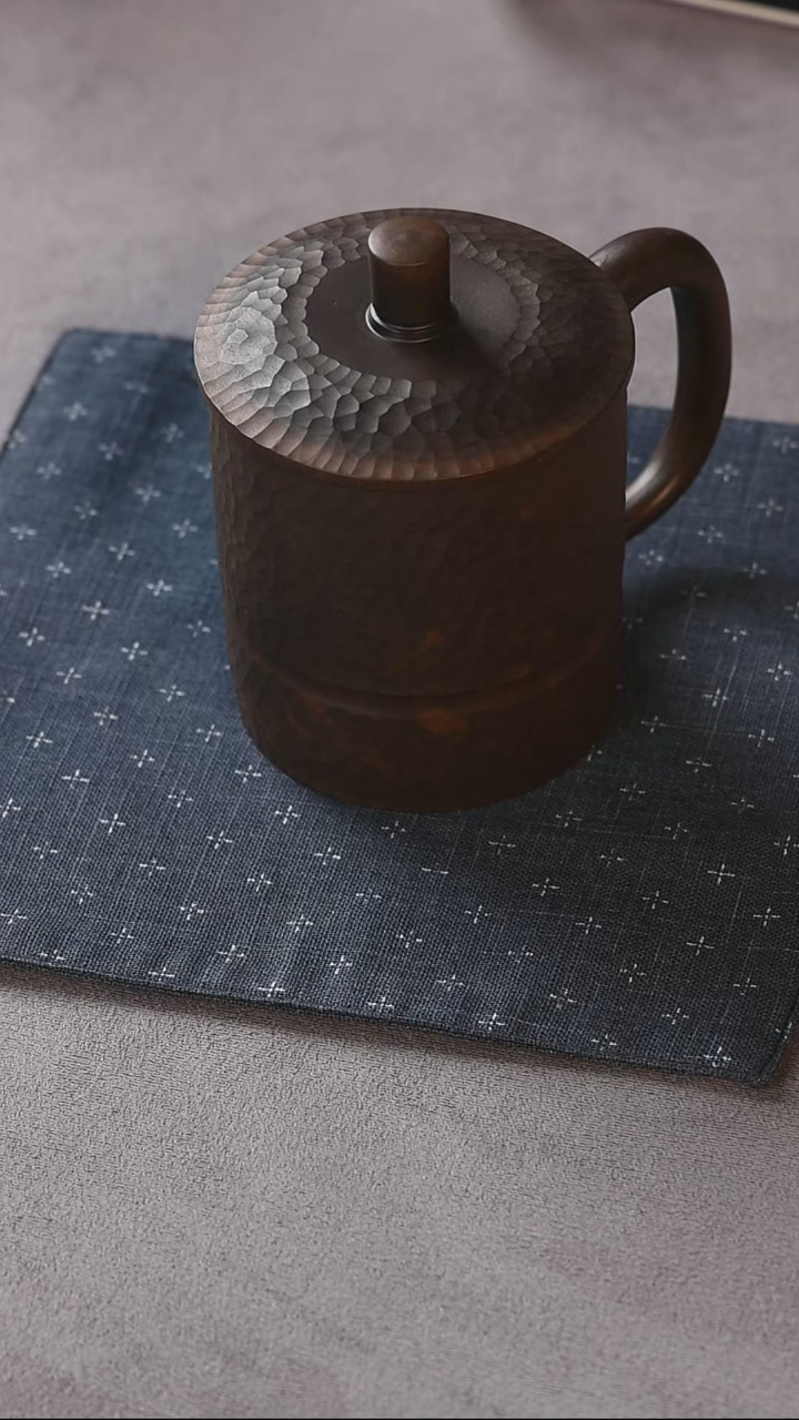 紫砂盖杯焐灰还原烧 锤纹盖杯 微瑕
