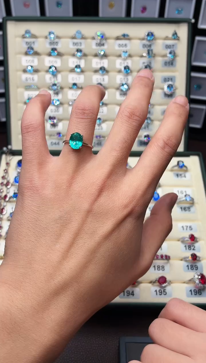 无925银轻奢帕拉伊巴色女神戒