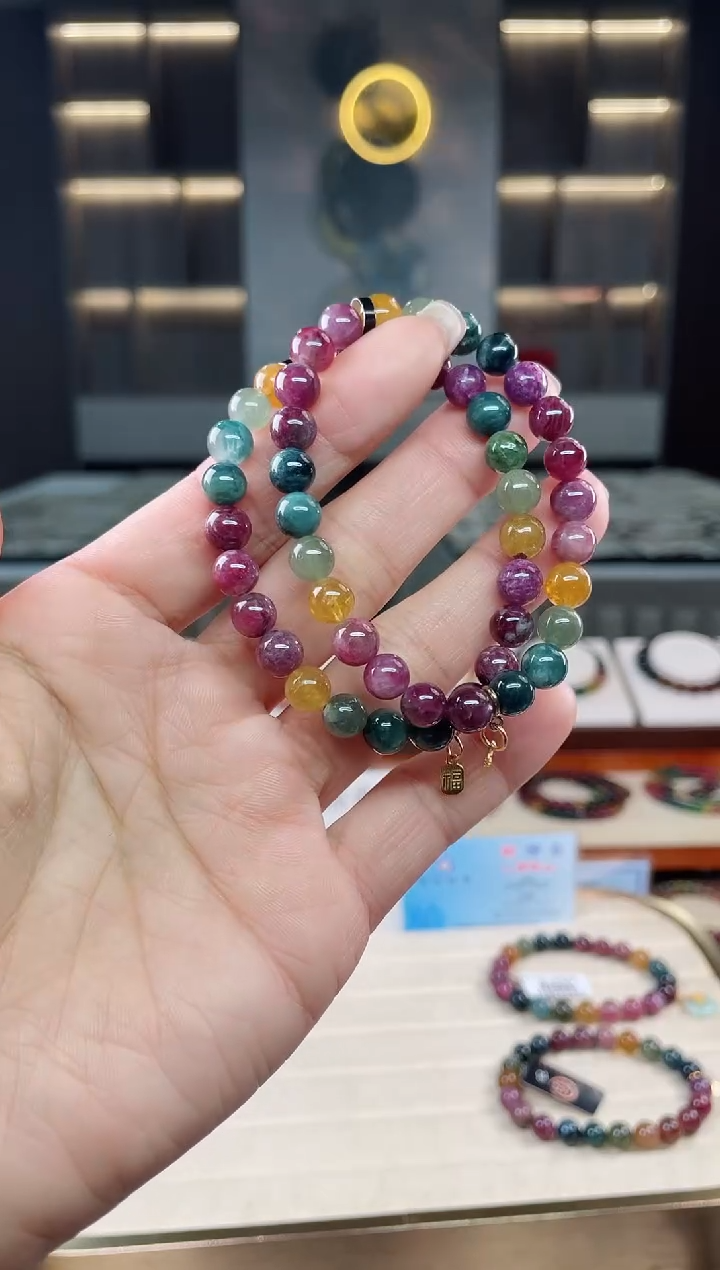 未镶嵌老矿碧玺彩虹单圈手串7mm+碧玺多样性发一条 T