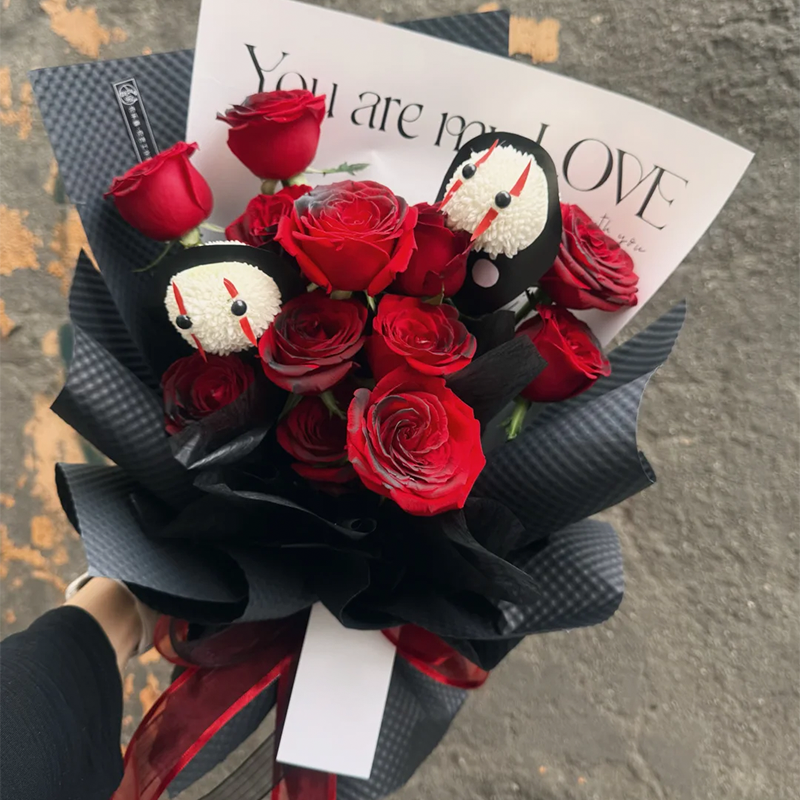 【一起去捣蛋么】11枝红玫瑰2个乒乓菊混搭花束万圣夜万圣节鲜花小时达送爱人送朋友鲜花店送花上门