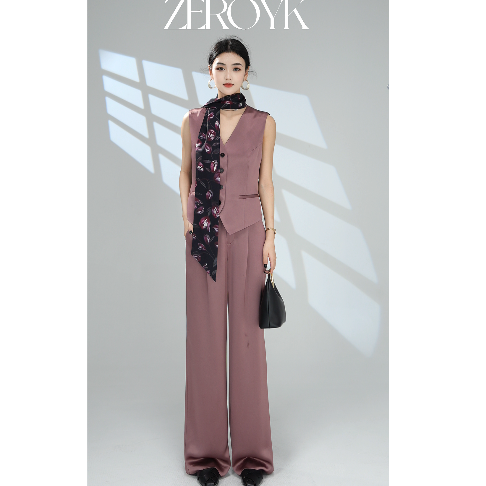 ZEROYK深圳南油原创三醋酸两面穿马甲飘带长裤两件套套装