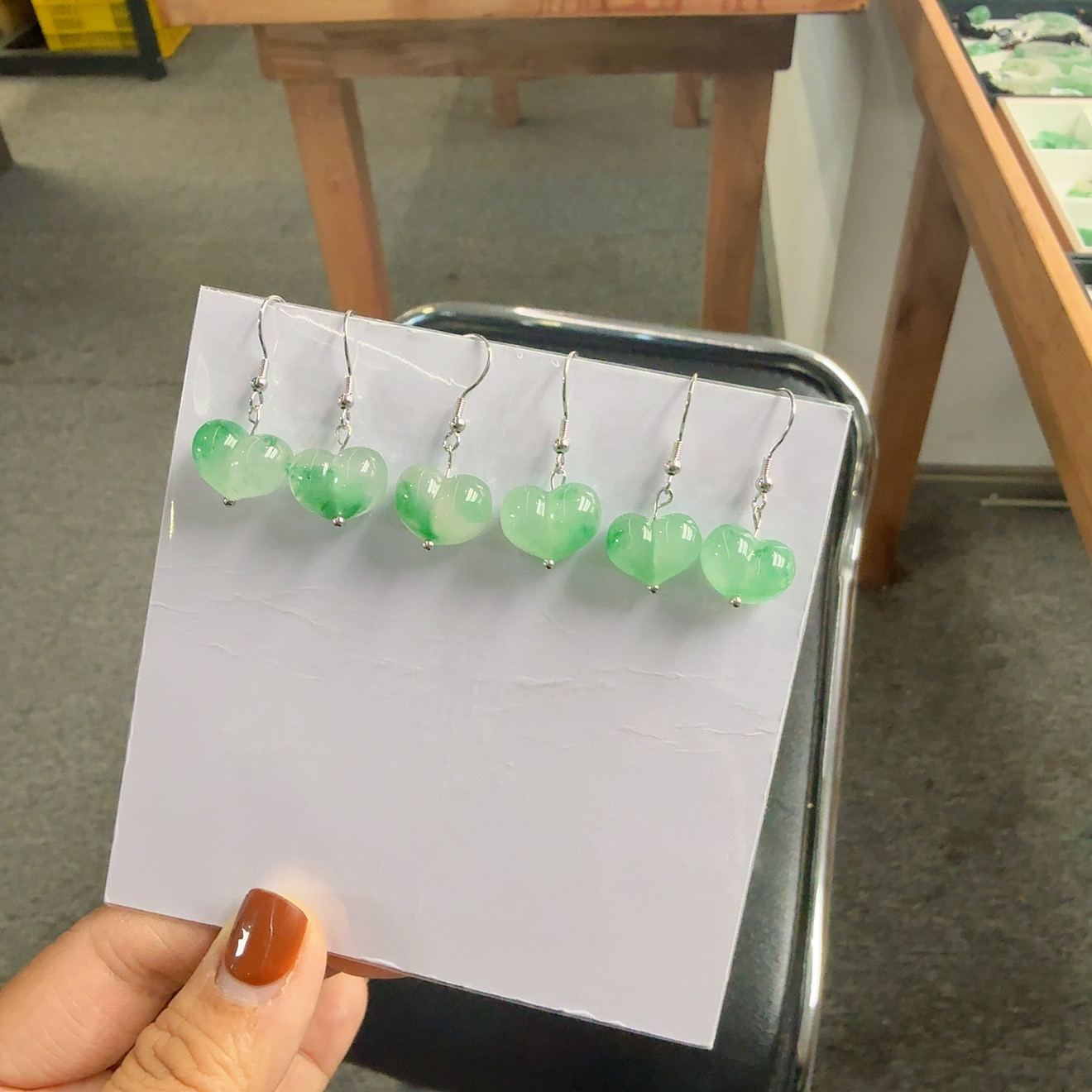 天然非洲翠冰飘花屁桃耳环一对｜s925银｜多样性发其一｜