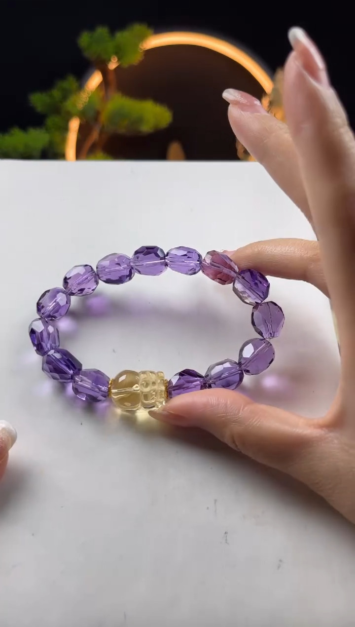 【闪购商品】水晶手链未镶嵌天然紫水晶钻切搭貔貅手串11mm